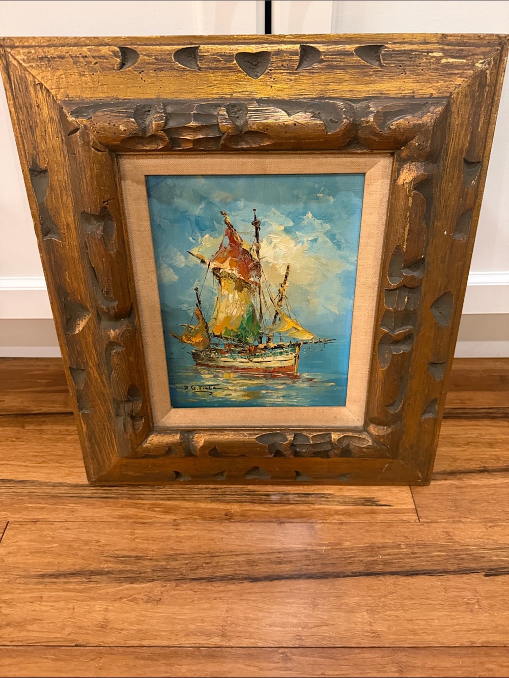 Vintage Mid Century MCM P.G. Tiele Signed Sea Sailboat Oil Painting 8x10